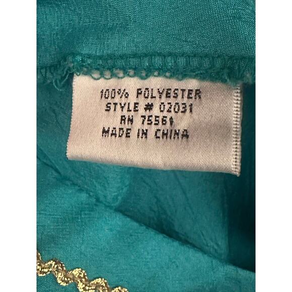 Vintage 80s Teddi Embroidered Women’s Blouse M Teal Puff Sleeve Flower Appliqué - Picture 4 of 5